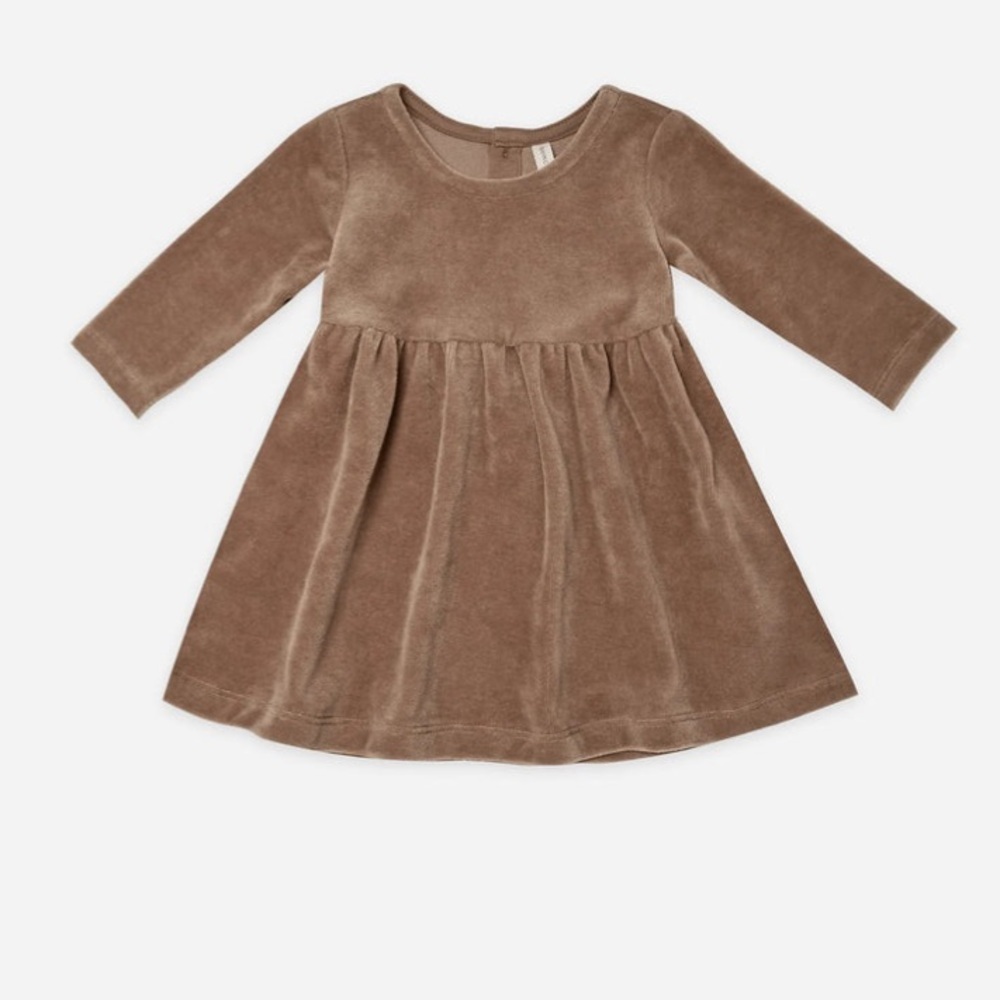 Quincy Mae Baby Cocoa Velour Long Sleeve Dress